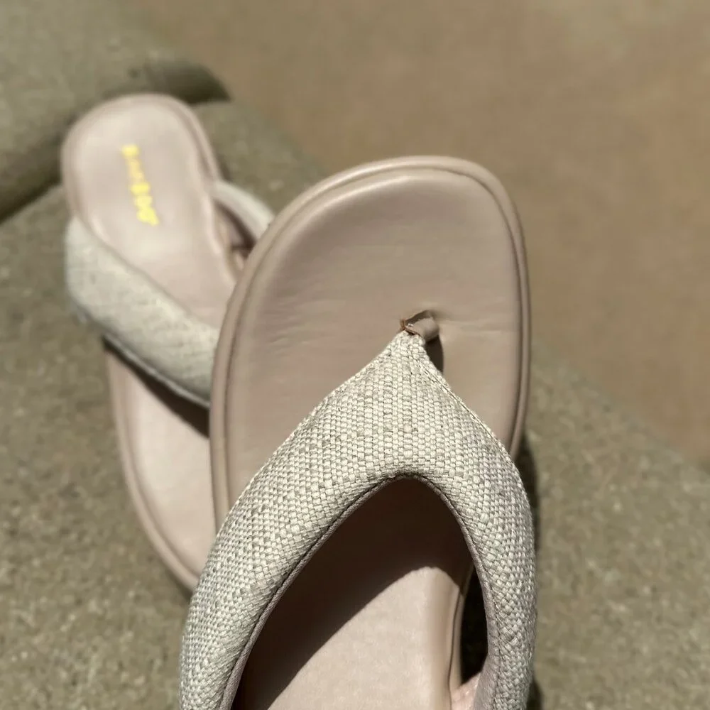 BAMBOO Cream Platform Espadrille Thong Sandals